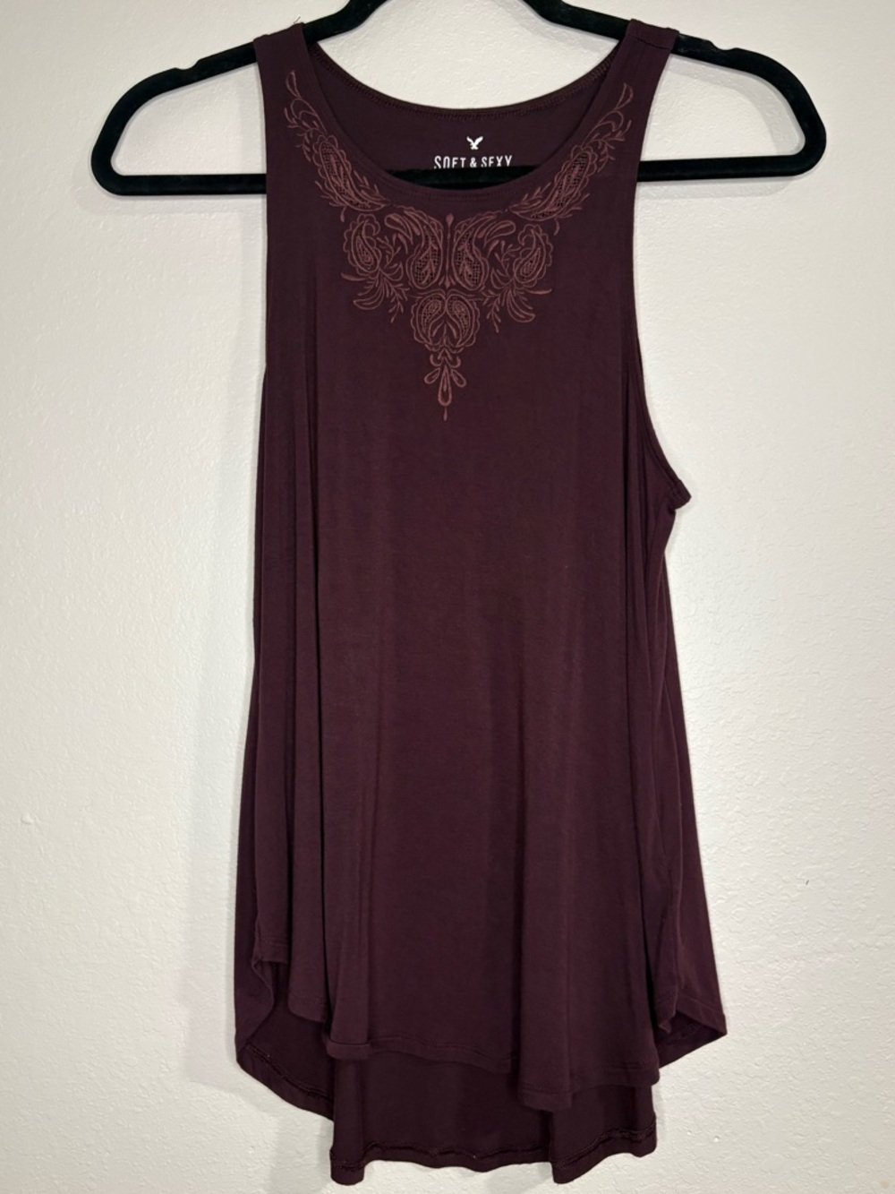 American Eagle Outfitters Maroon Tank Top with Decorative Neckline